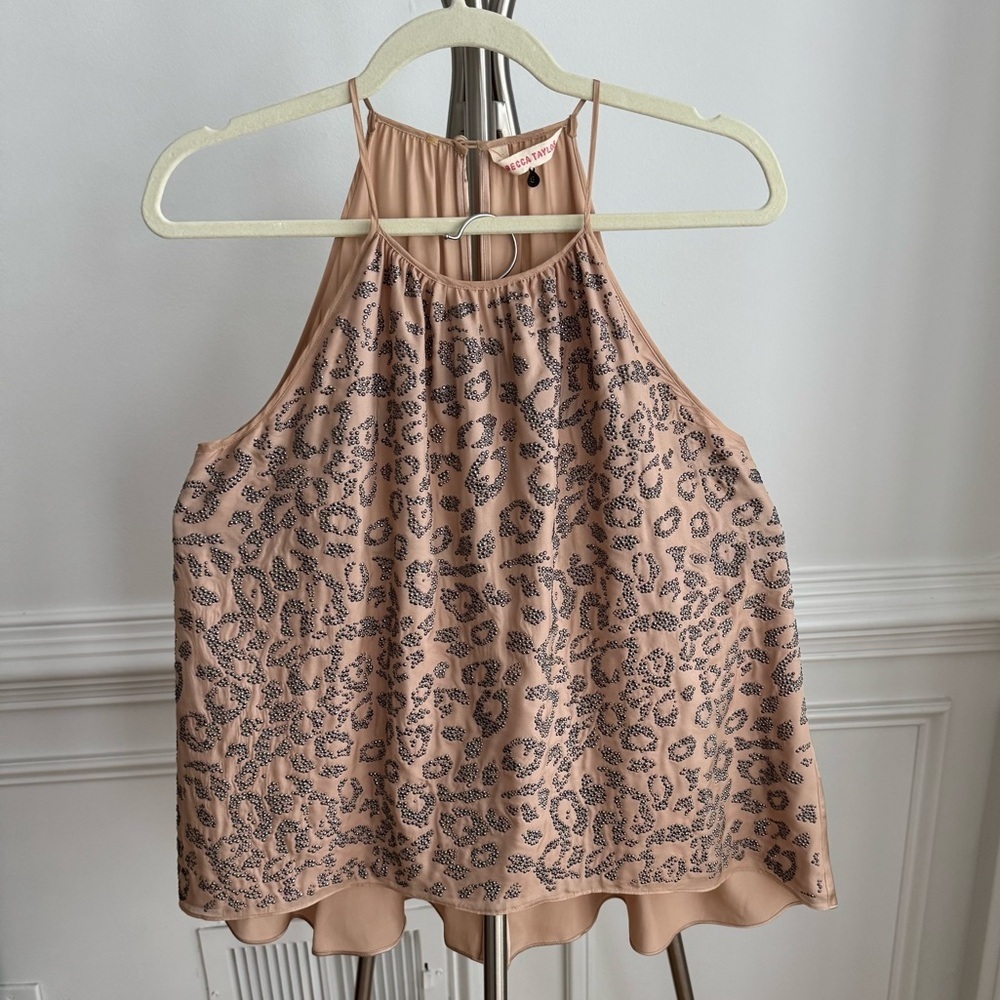 Rebecca Taylor 100% Silk Tan Halter Tank Blouse Top Size 8 (Small / Medium)